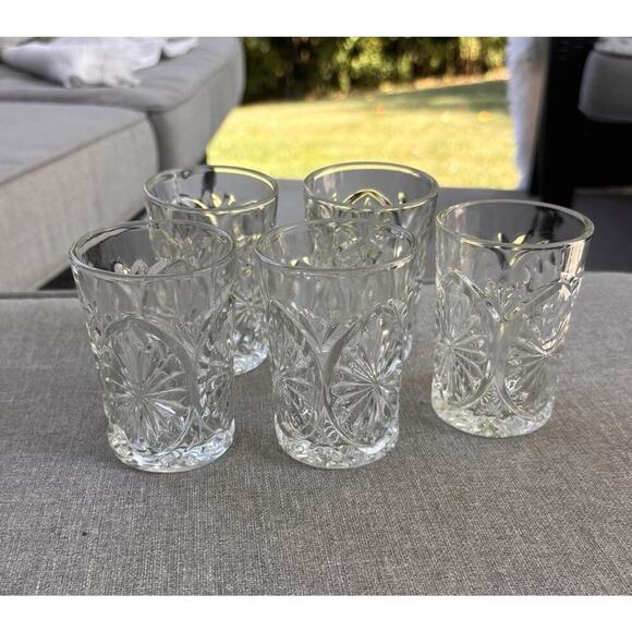 5 Vintage 3.5" Tumblers Antique Indiana Glass Oval Star Clear Juice Pressed - Picture 2 of 7